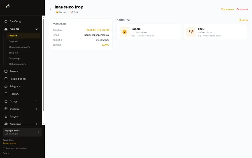 Картка клієнта — екран Kizuna CRM