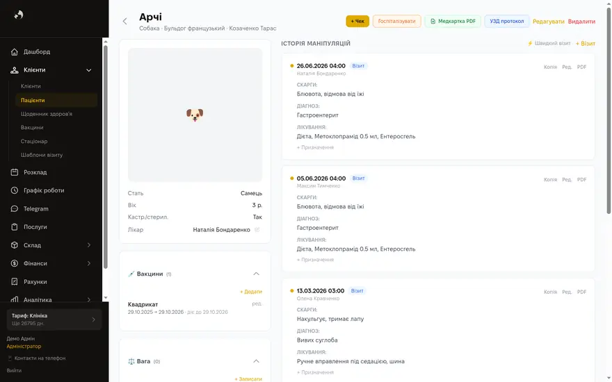 Картка пацієнта — екран Kizuna CRM